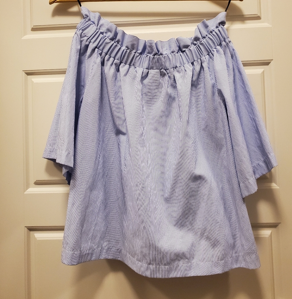 Ocean Blue and White Stripe Over the Shoulder Top